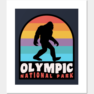 Olympic National Park Bigfoot Sasquatch Retro Sunset Posters and Art